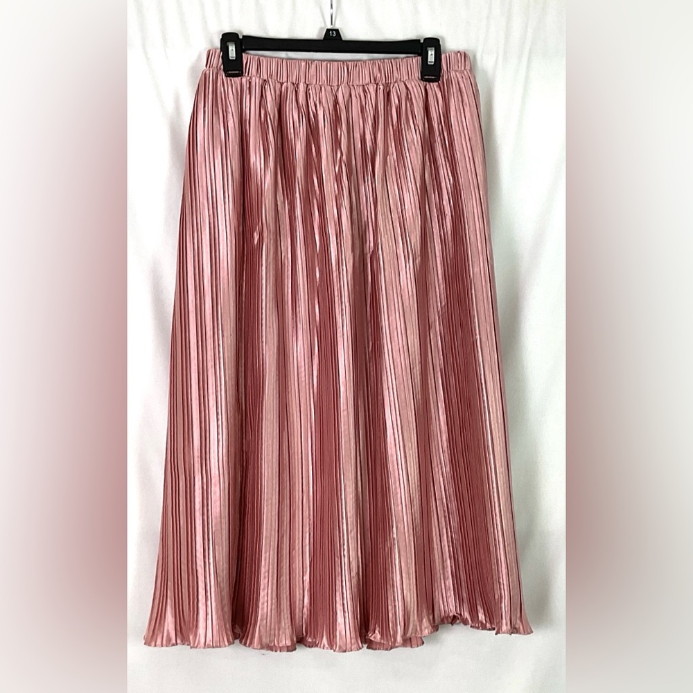 Endless Rose-mauve-crystal pleated midi a line – poly satin skirt – size M